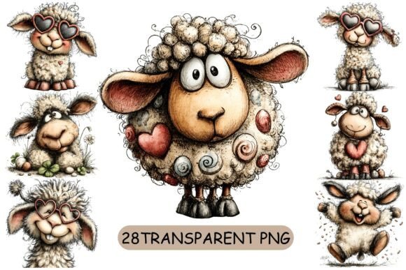 28 Whimsical Sheep PNG Clipart Set: Sweet & Playful Designs