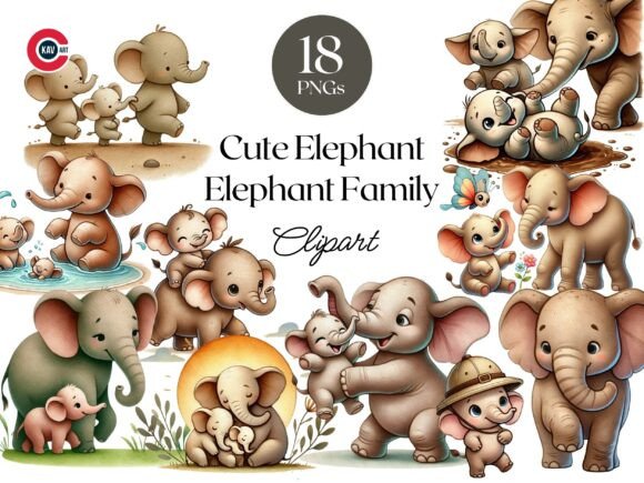 Adorable Elephant Clipart: Playful Watercolor Designs