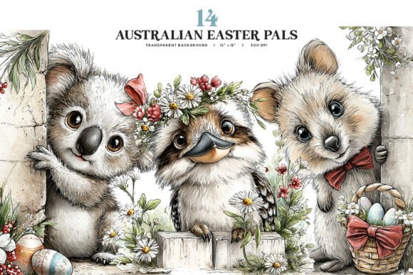Aussie Easter Animals Clipart Bundle: Whimsical Design Assets