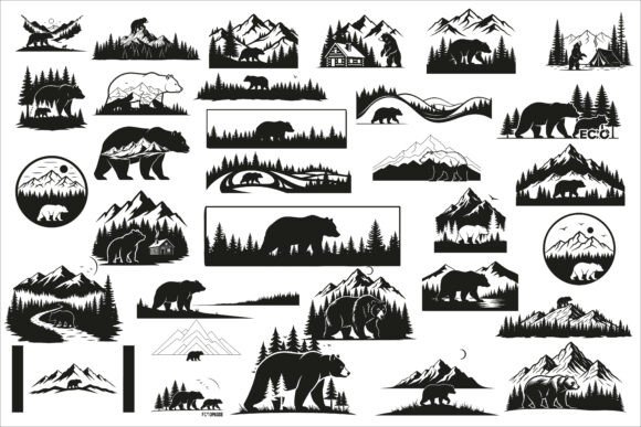 Beautiful Bear Forest Mountain Scene: Elevate Your Designs with Nature