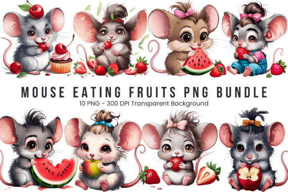 Charming Mouse Eating Watermelon PNG Bundle for Creatives