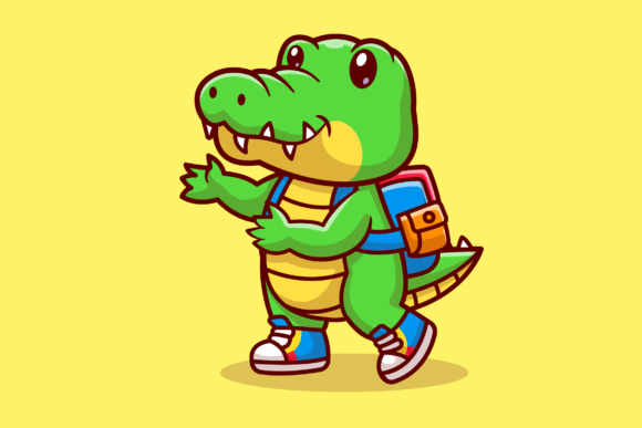 Cute Crocodile Back to School Cartoon: A Playful Design Asset