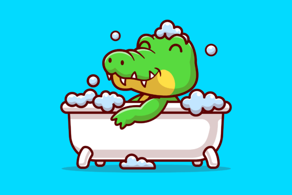 Cute Crocodile Bathing in Bathtub: A Playful Vector for Your Brand
