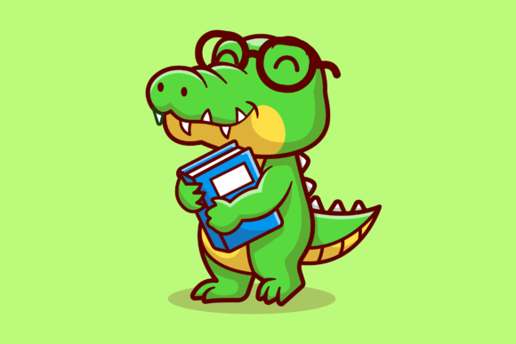 Cute Crocodile Holding Book School: Charming Design Asset