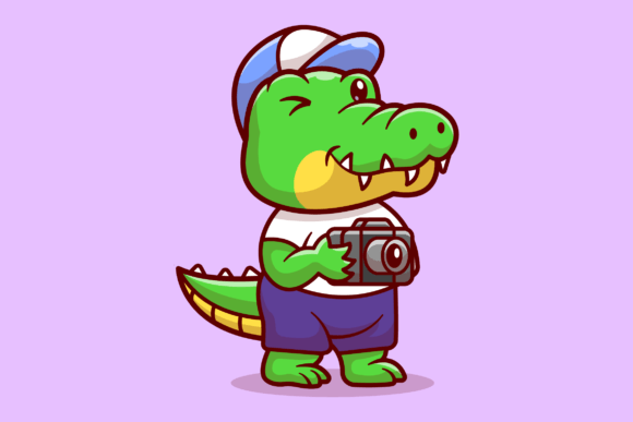 Cute Crocodile Photographer with Camera: A Designer's Delight
