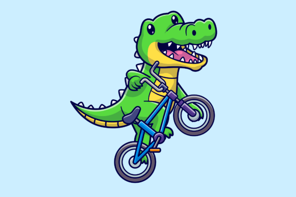 Cute Crocodile Riding Bicycle Cartoon: A Playful Design Asset