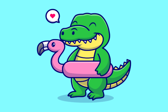Cute Crocodile with Flamingo Swimming: A Whimsical Design Asset
