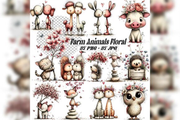 Embrace Countryside Charm with the Whimsical Farm Animals Floral Set