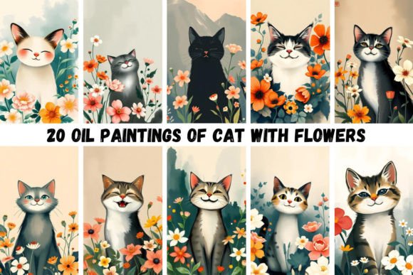 Enchanting Cat & Flower Oil Paintings for Creative Projects