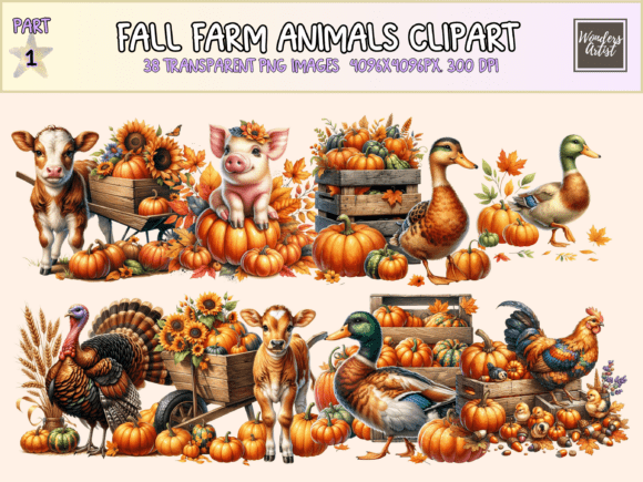 Fall Farm Animals Clipart: Rustic Charm for Autumn Designs