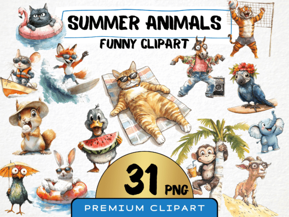 Funny Summer Animals Clipart 31 Png: Your Go-To for Playful Designs