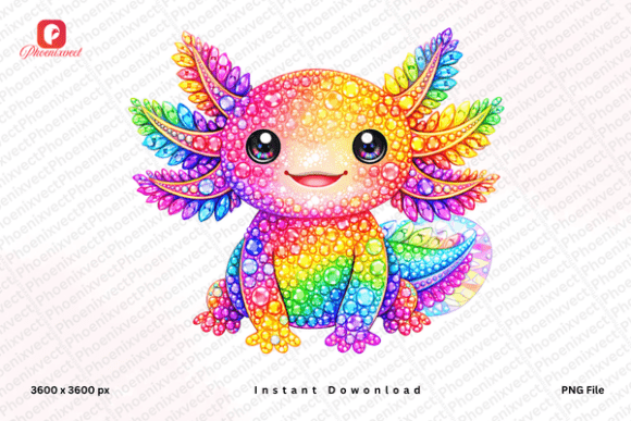 Rainbow Rhinestone Axolotl PNG: A Sparkling Kawaii Design Asset