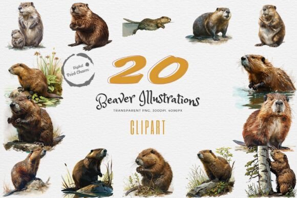 River Friends: 20 Beaver PNG Art Set