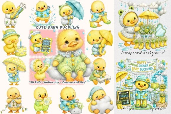 Spring Showers Duckling Watercolor: A Cheerful Design Asset