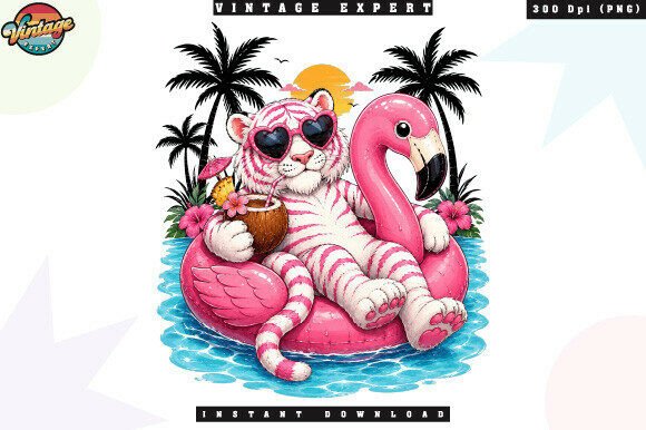 Summer Tiger Flamingo Pool Party: A Tropical Design Asset