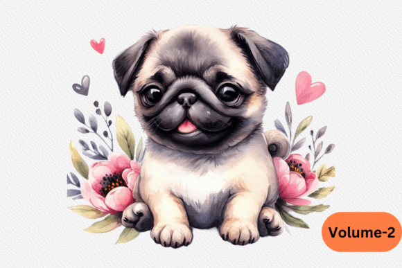 Watercolor Pug Dog Set Illustrations: A Designer's Playful Asset