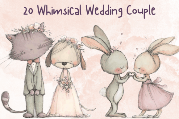 Wedding Couple Animals Clipart Set: A Whimsical Design Asset
