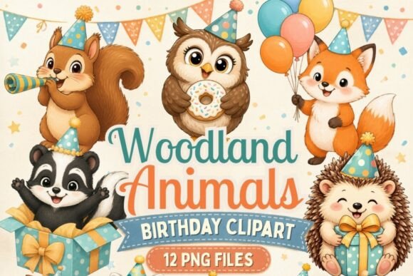 Woodland Animals Birthday Clipart: 12 Adorable Forest Designs